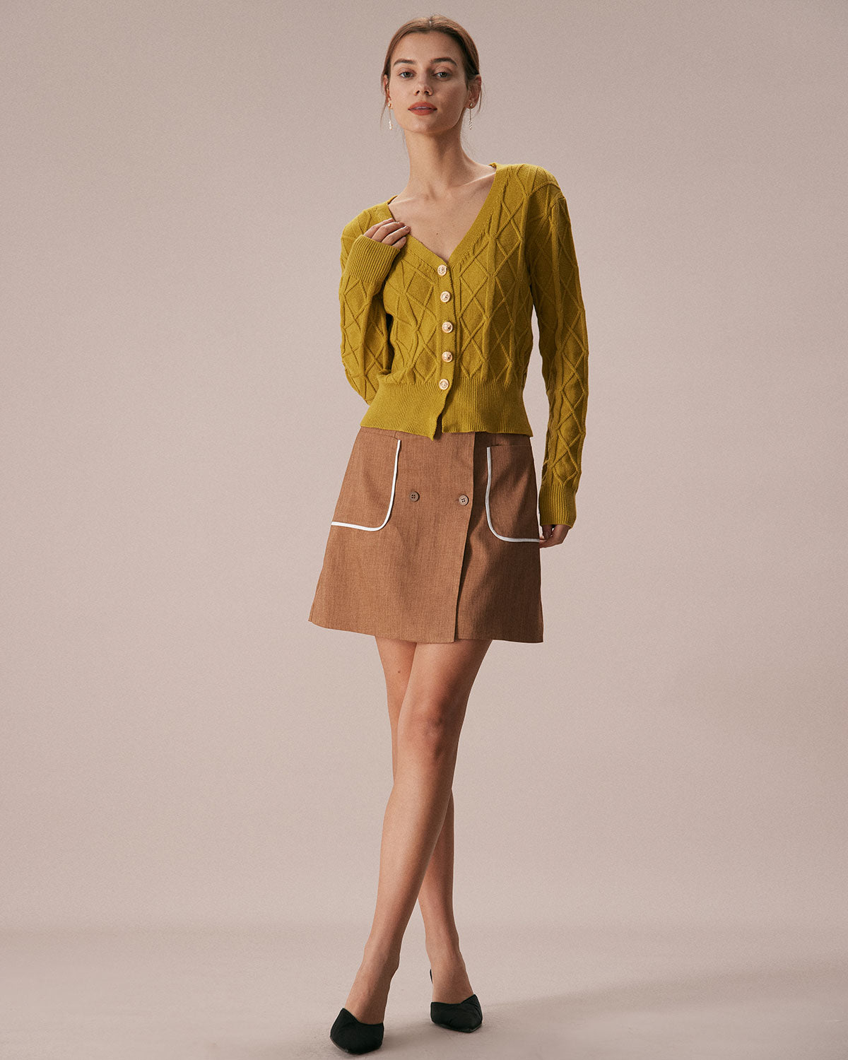 The Ginger V Neck Argyle Ribbed Cardigan