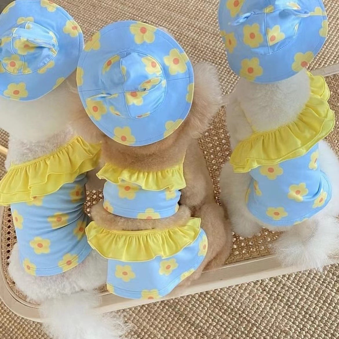 Summer Floral Dog Bikini with Hat