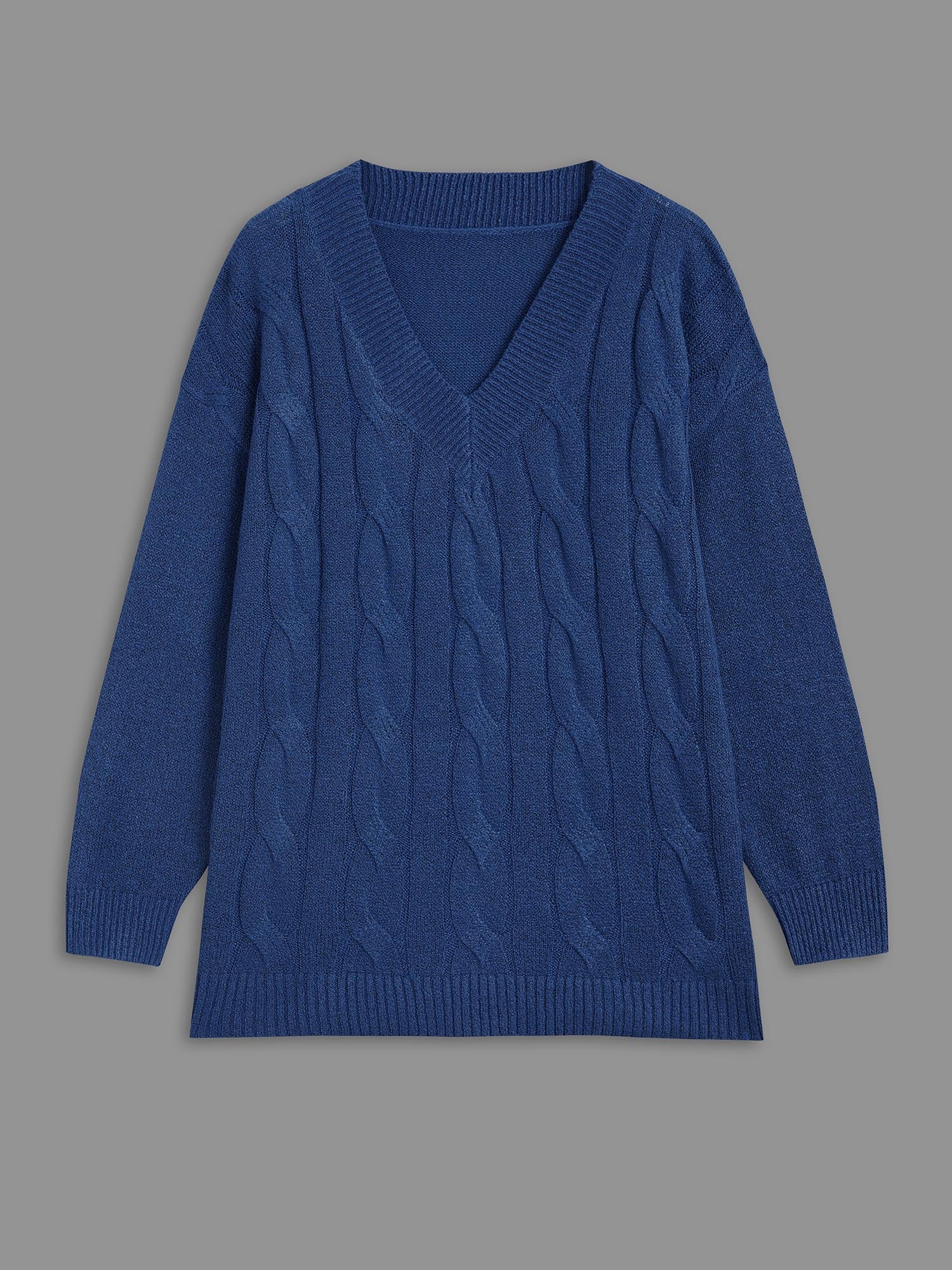 V Neck Cable Knit Texture Pullover