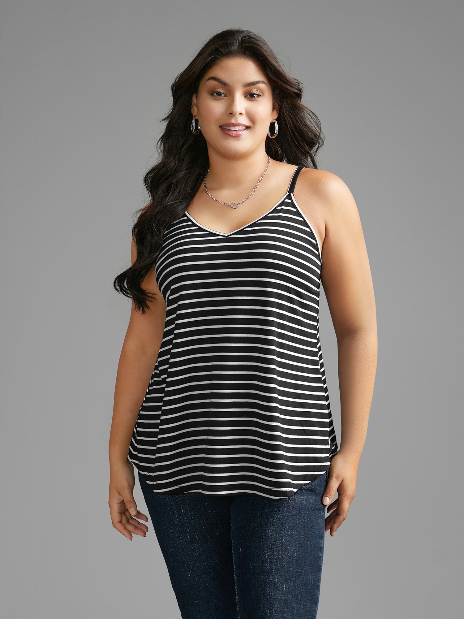 Striped Curved Hem Cami Top