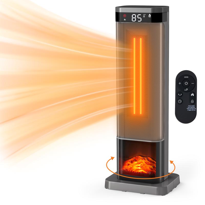 Space Heater for Indoor Use, 23Inch Portable Heater with Remote and Thermostat,7 Light Modes, 70°Oscillation, 12H Timer, Up to 95°F, Tip-over Protection,New Black