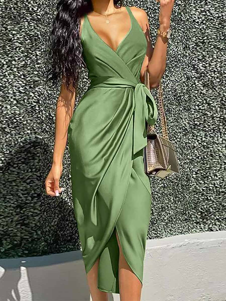 Solid Color Straps Slim Irregular Dresses