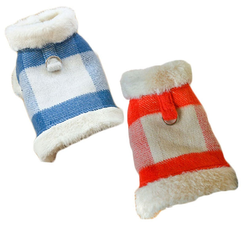 Plaid Warm Dog Cat Harness Coat