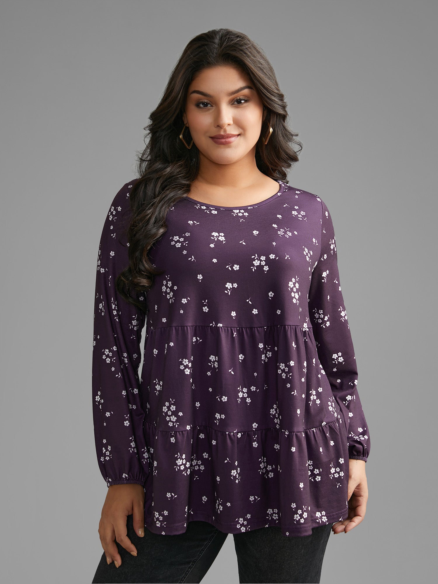 Ditsy Floral Gathered Ruffle Hem T-shirt