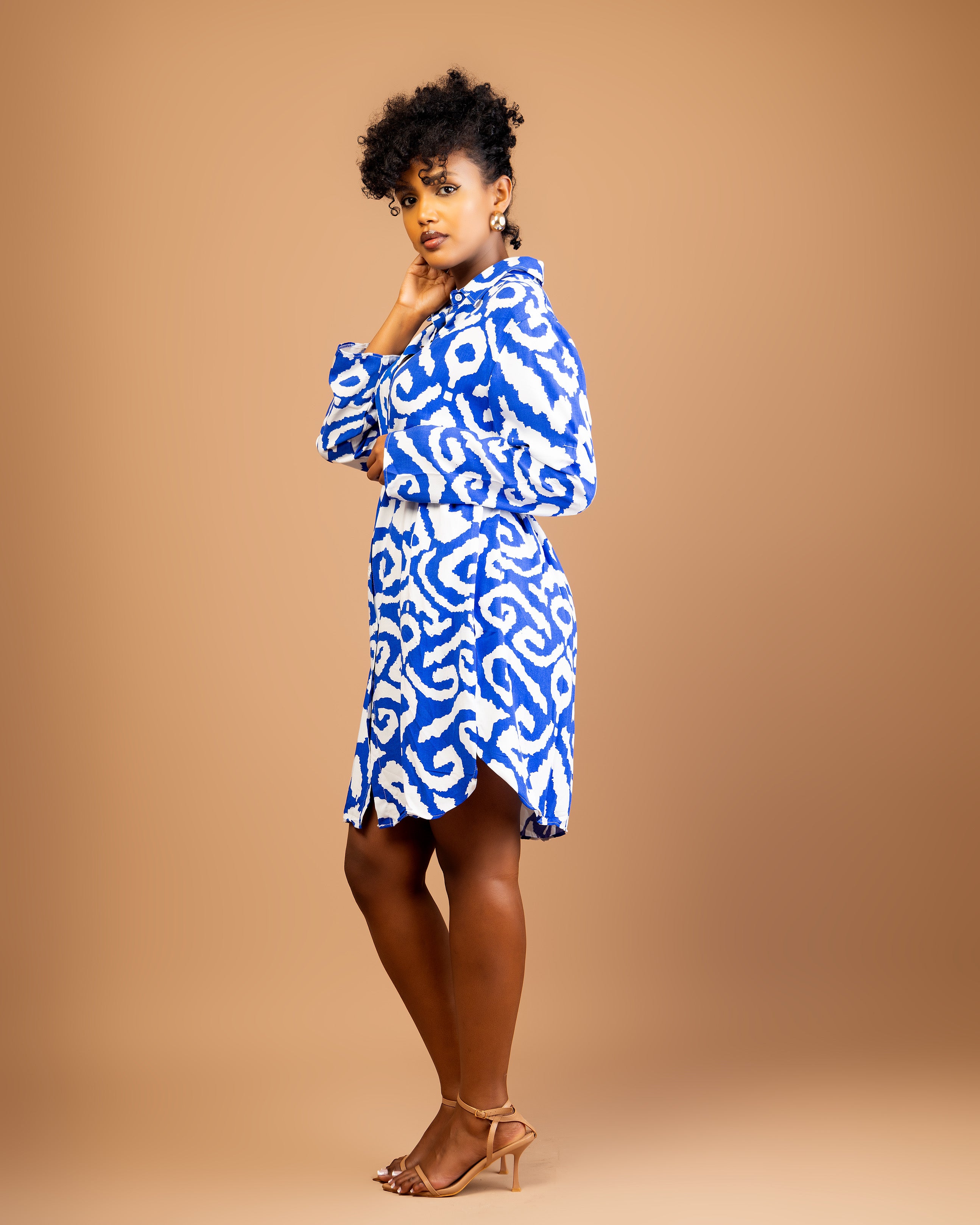 Blue Viscose Knee Length Shirtdress