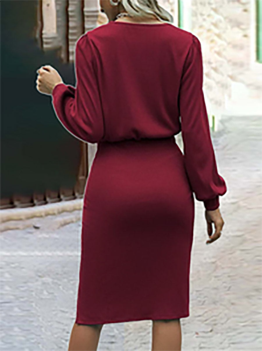 Threaded Split Long Sleeve Dress(6 colors)