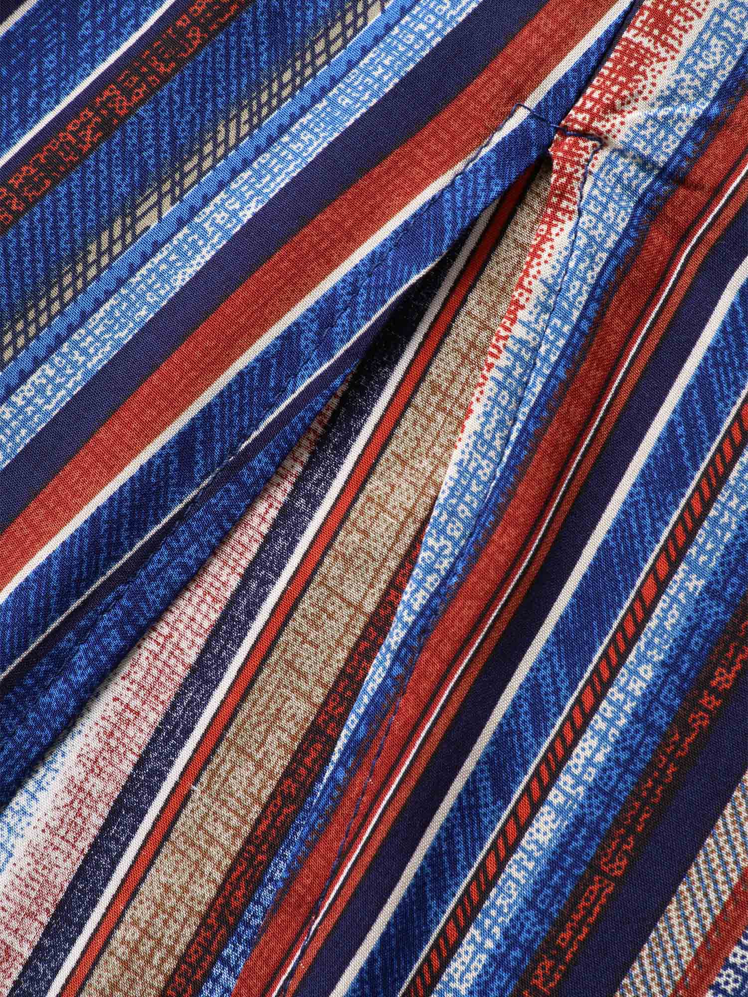 Striped Contrast Pocket Split Ruffle Hem Spaghetti Strap Dress