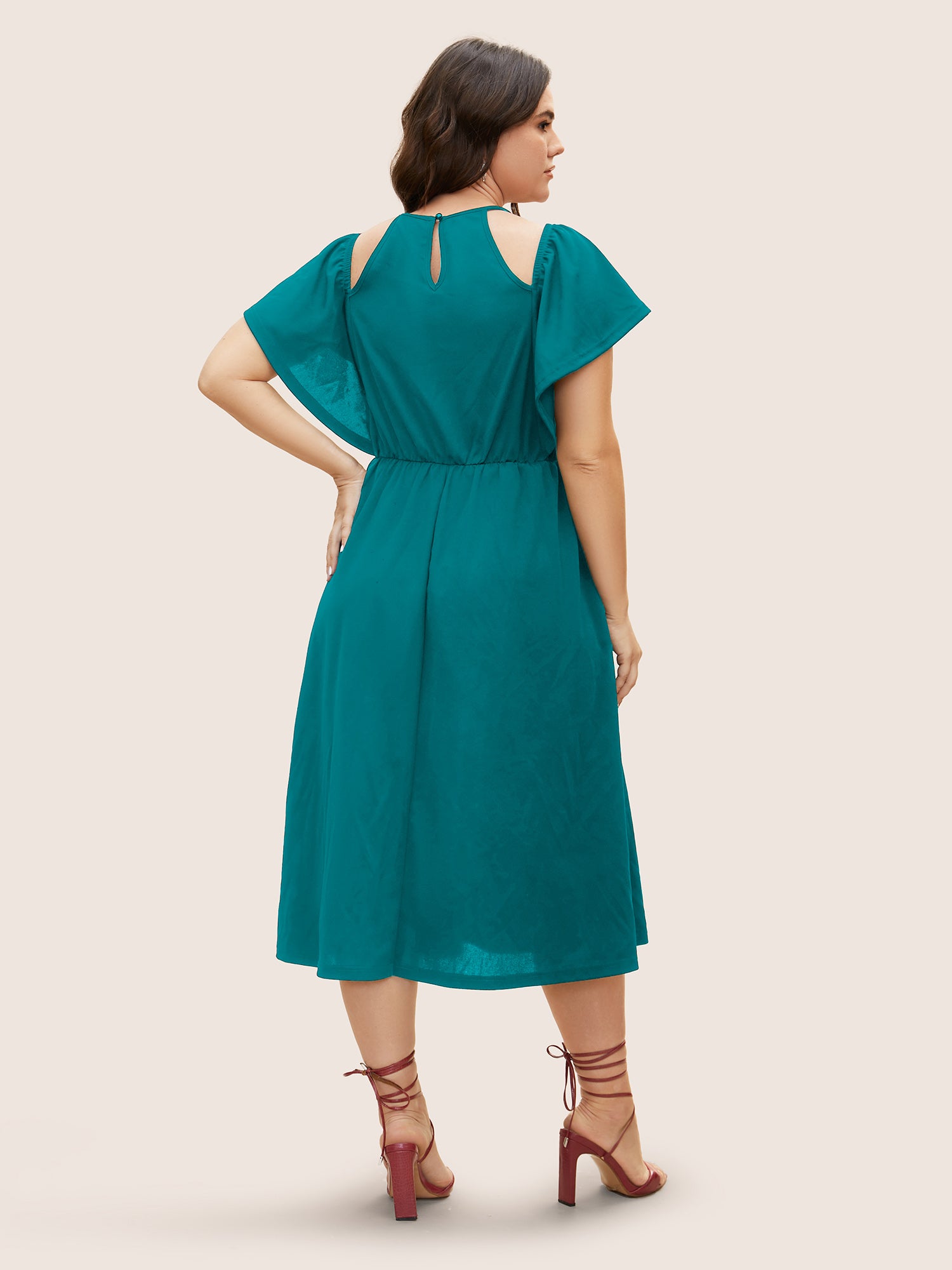 Cold Shoulder Flutter Sleeve Midi Dress