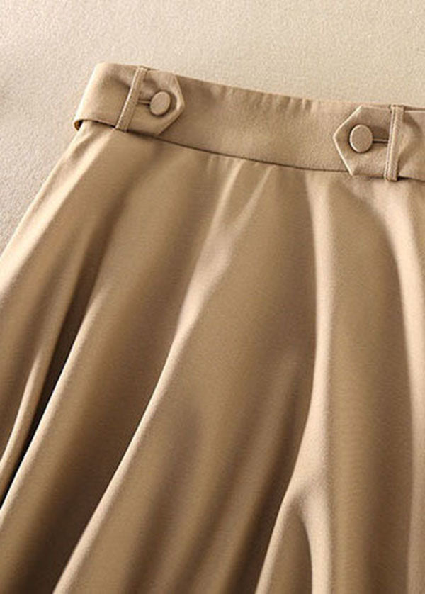Khaki High Waist Exra Large Hem Cotton A Line Skirt Spring