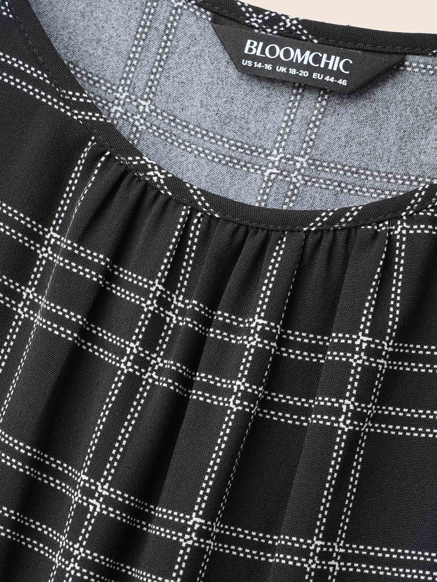 Plaid Gathered Lantern Sleeve Blouse