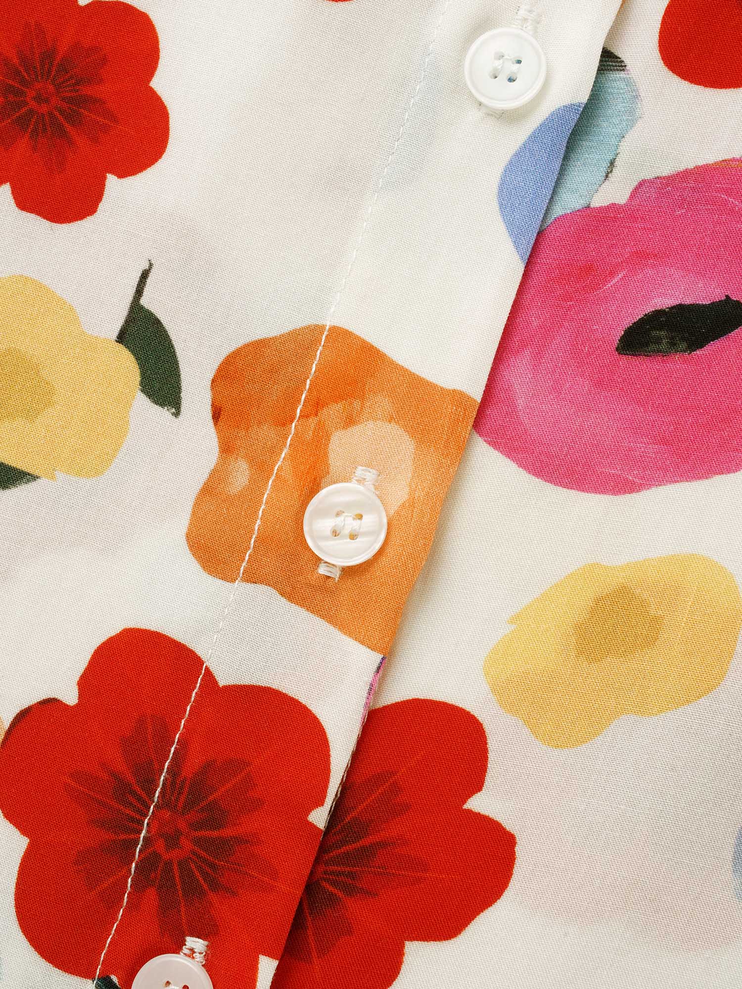 Contrast Floral Shirt Collar Blouse