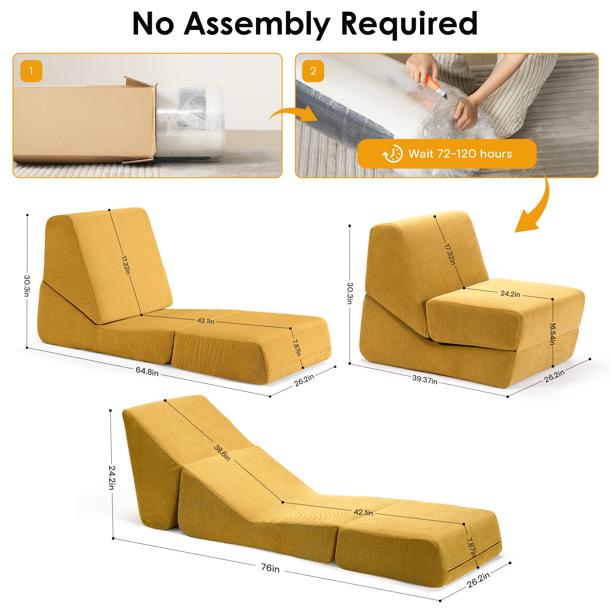 Folding Sofa Bed, 3 in 1 Convertible Sleeper Chair, Floor Couch with Back Support, Single Chair Bed for Living Room