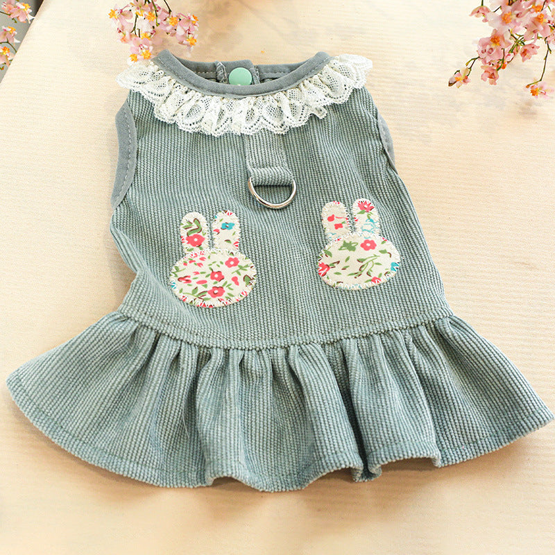 Rabbit Printed Lace Dog Harness Dress