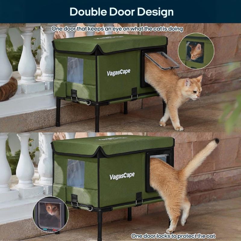 Heated Outdoor Cat House, Thermostat & Overheat Protection with Auto Shutoff, Warms in ~3s & Energy-Saving – Waterproof, Insulated & Elevated, 12mm Fiberglass Frame, Escape Door & Window, UL-Tested Heating Core