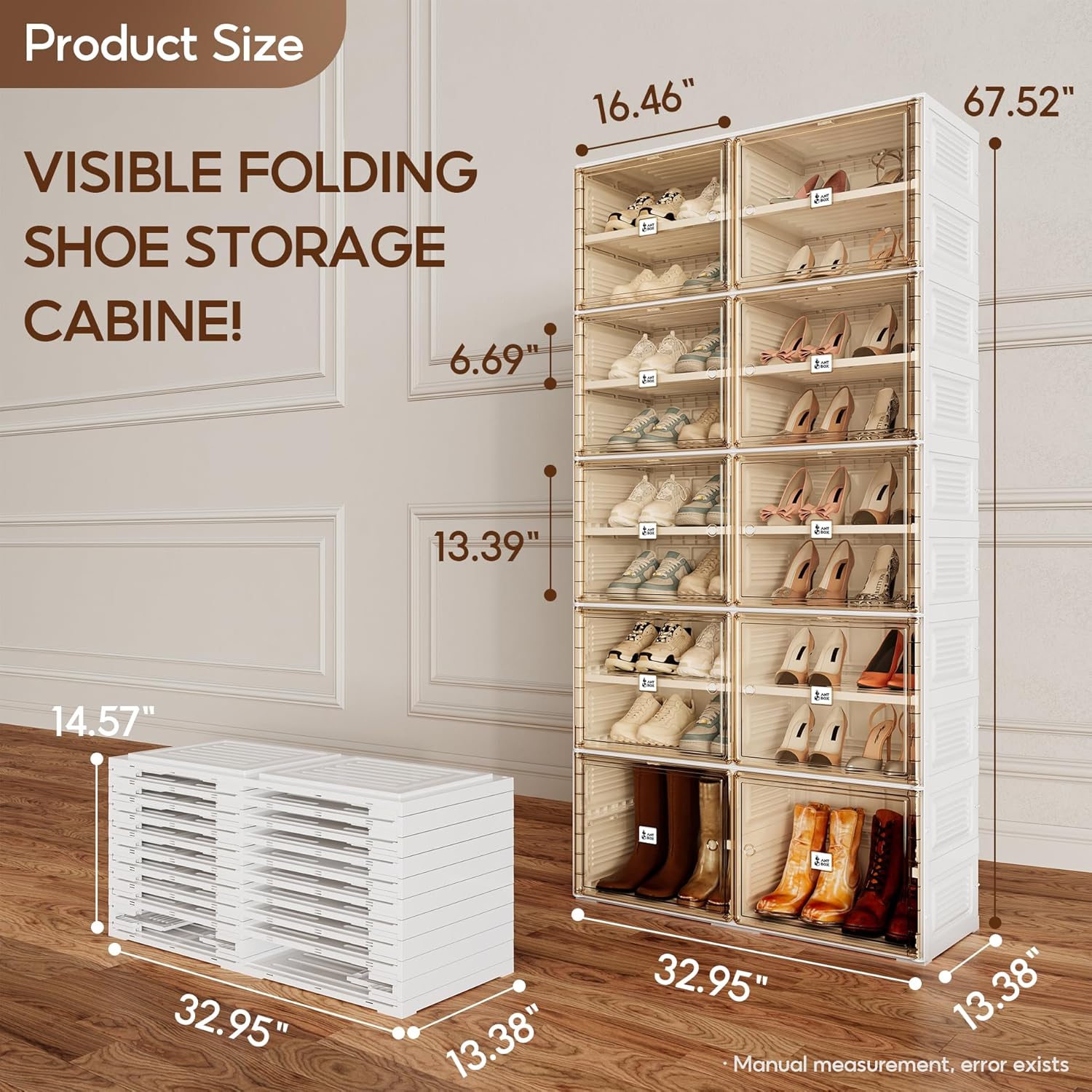 ANTBOX Portable Shoe Rack Organizer for Closet Entryway, Stackable Sneaker Storage Shoe Cabinet with Magnetic Clear Door, Large Plastic Storage containers Bins with Lids 5 Tiers 20 Pairs