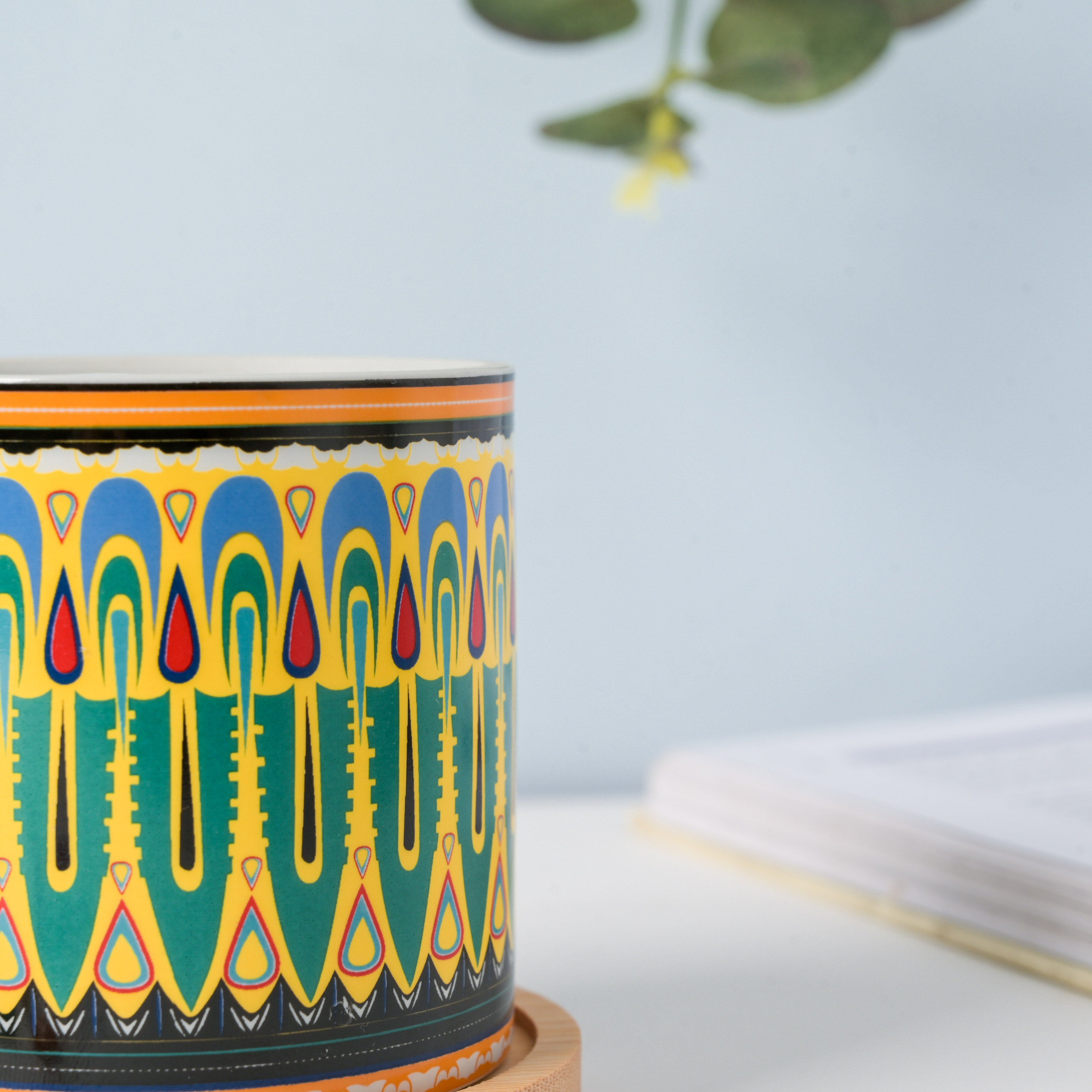 Beaming Green Ceramic Planter With Coaster