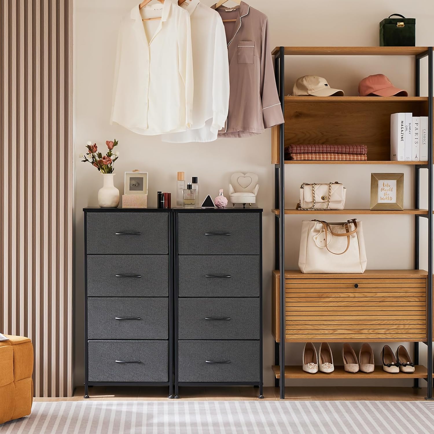 Nightstand Small Bedroom Dresser with 4 Fabric Drawers