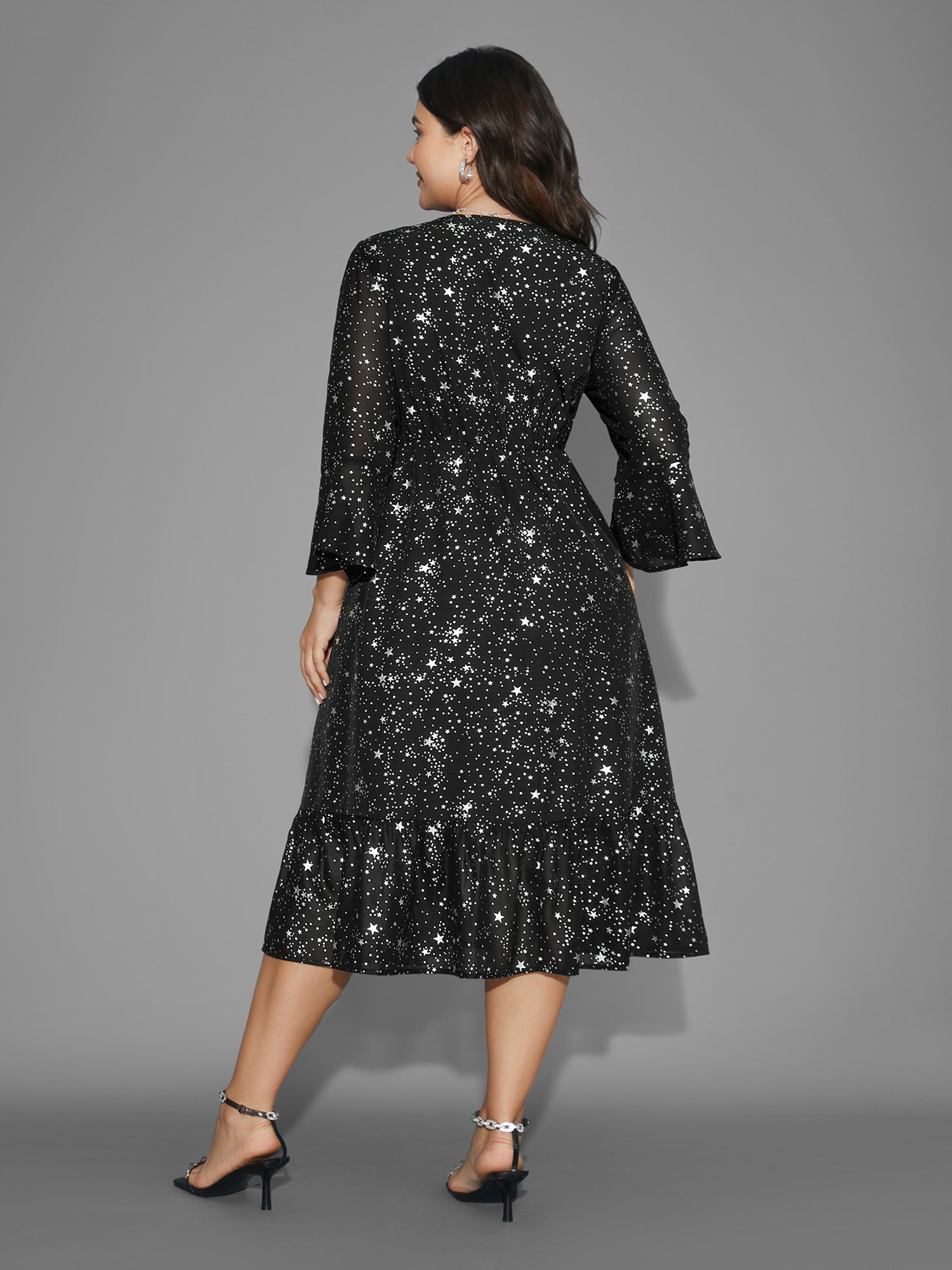 Glitter Star Flutter Sleeve Chiffon Dress