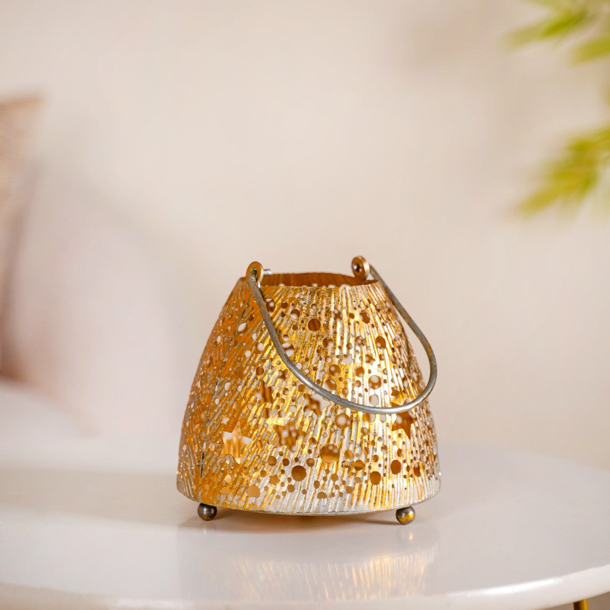 Stars And Moon Festive Metal Lantern With Handle