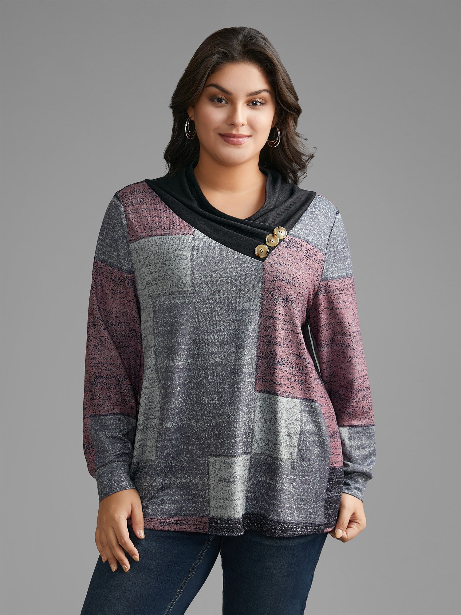 Asymmetrical Colorblock Button Detail Pleated T-shirt