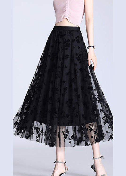 Black Elastic Waist Print Pencil Fall Skirt