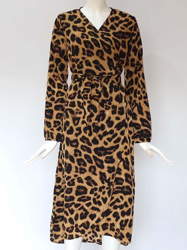 V Neck Sexy Leopard Dress
