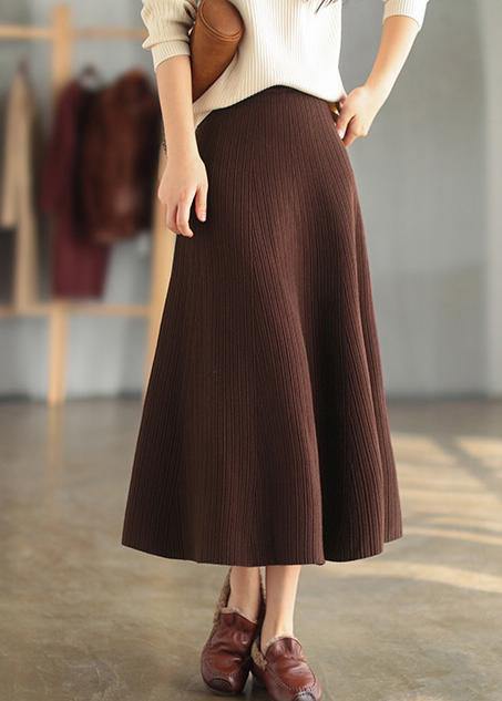 Elastic Waist Cinched Spring Quilting Clothes Chocolate Plus Size Skirt
