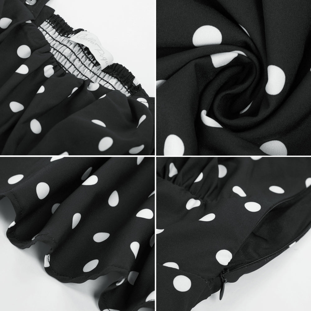 Vintage Polka Dots Two-Way Defined Waist Dress Ruched Bodice Flared A-Line Dress