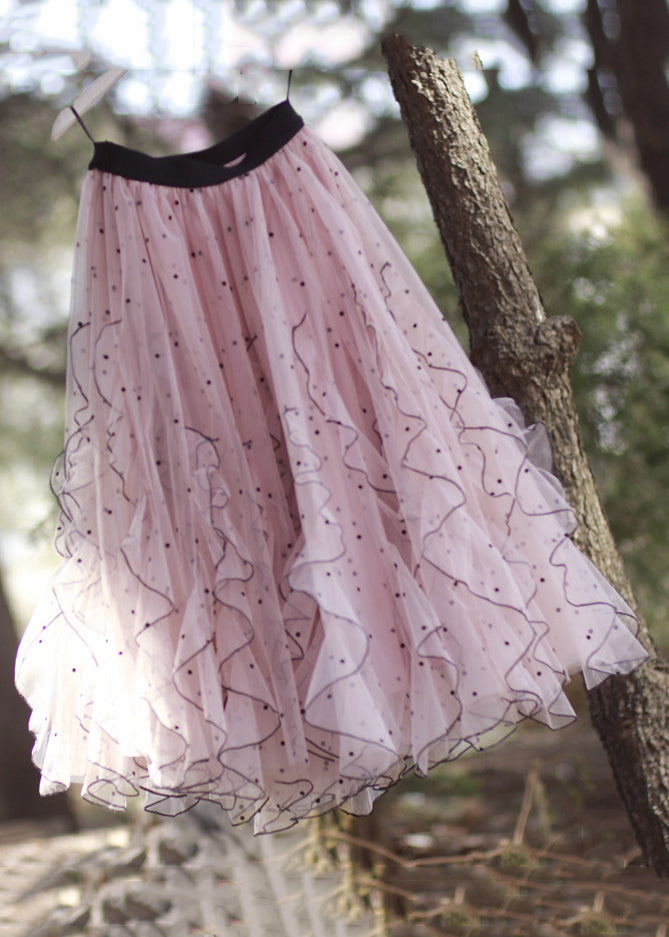 Apricot Ruffled Elastic Waist Tulle Skirts Summer
