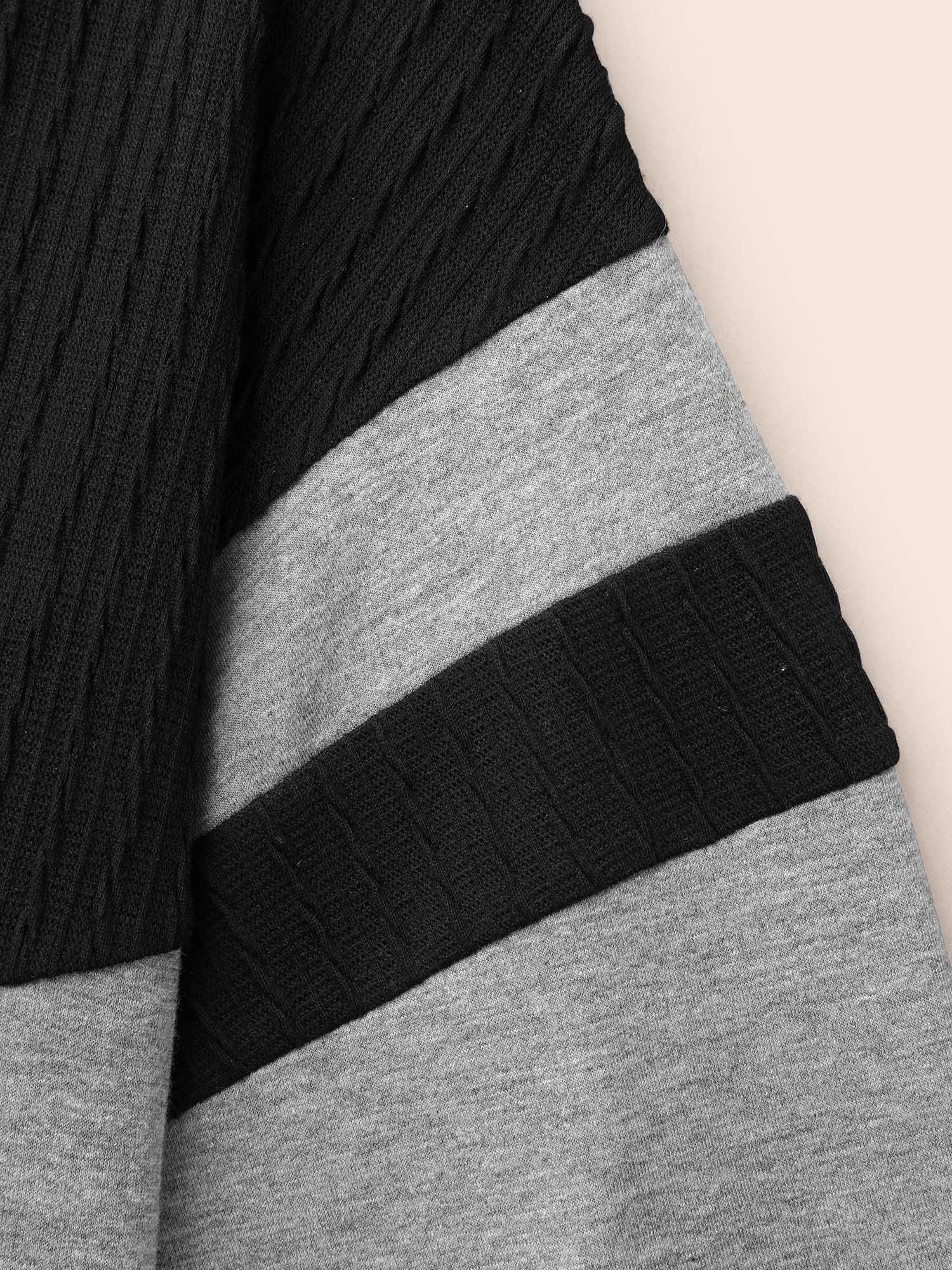 Texture Patchwork Contrast V Neck Sweatshirt