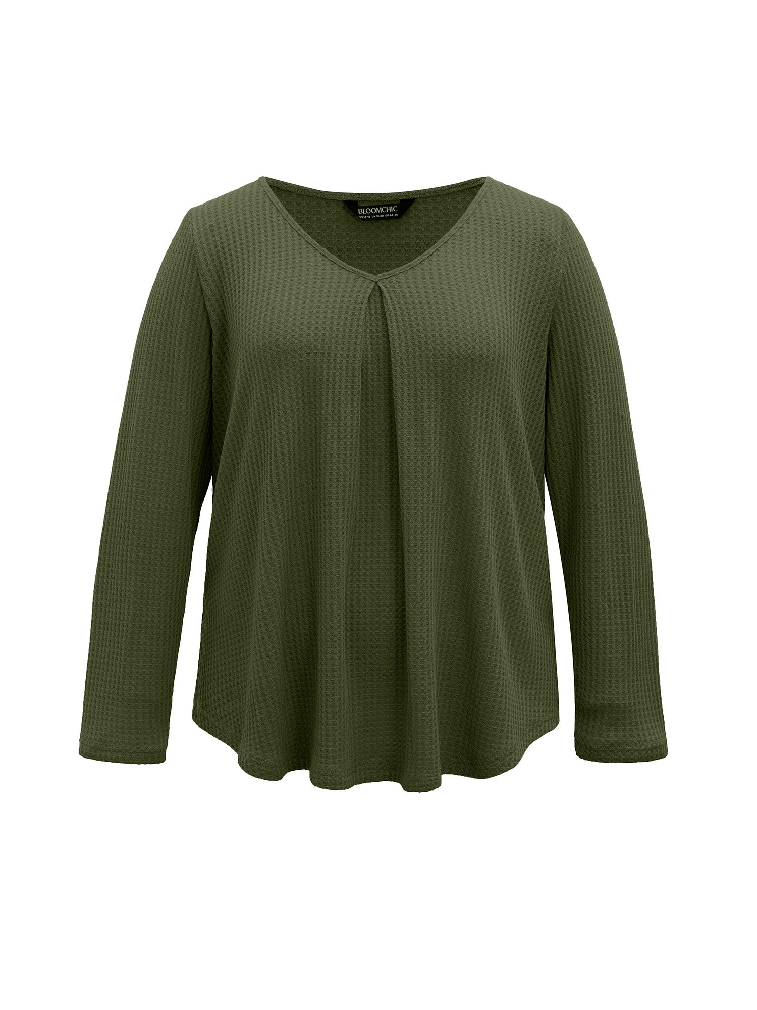 Plain Waffle Knit Scoop Neck Plicated Detail T-shirt