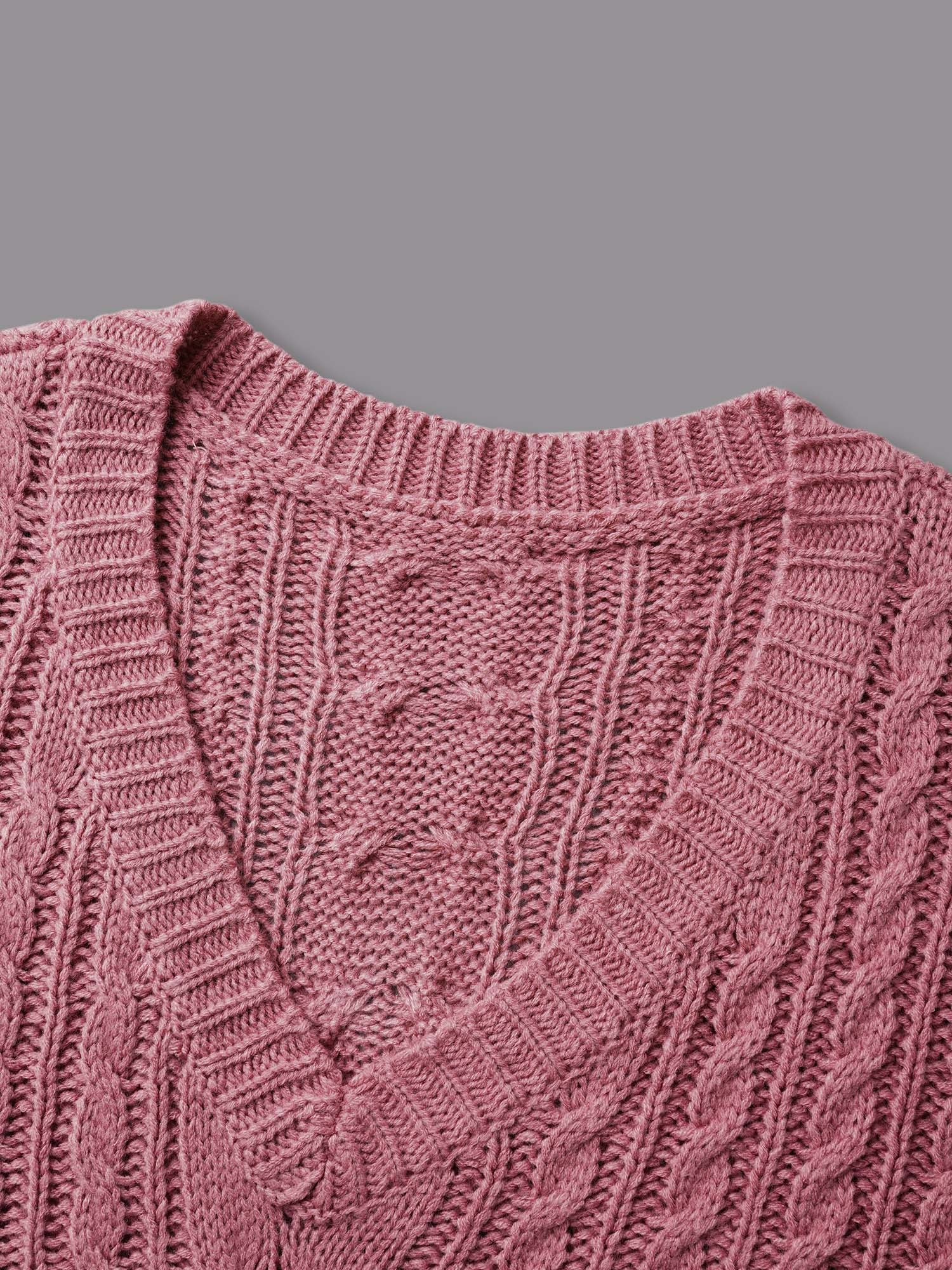 V Neck Texture Cable Knit Pullover