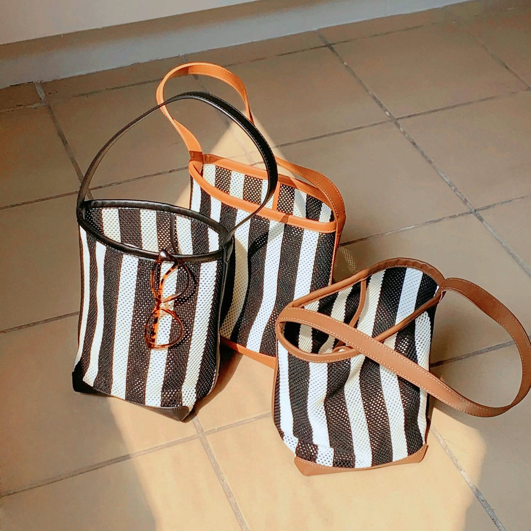 Stripe Woven Bucket Bag
