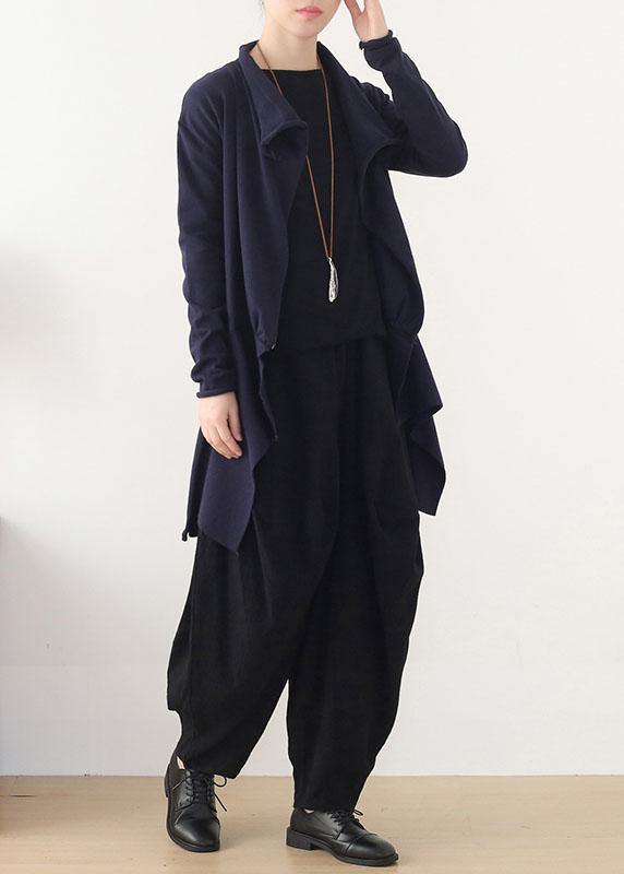 Style Blue Asymmetrical Design Zippered Fall Coat Short