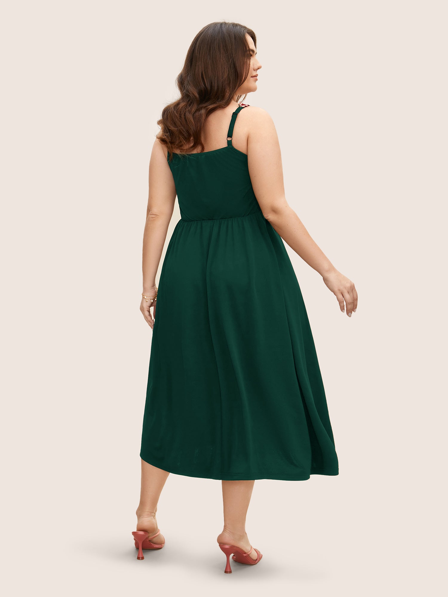 Floral Embroidered Pocket Midi Cami Dress