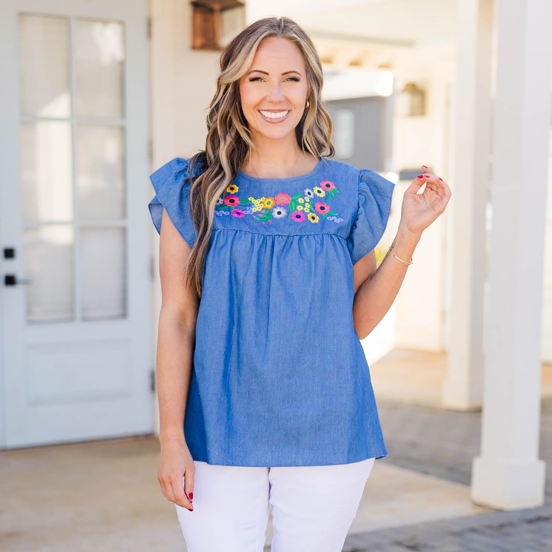 Let's Go For A Picnic Top. Light Blue