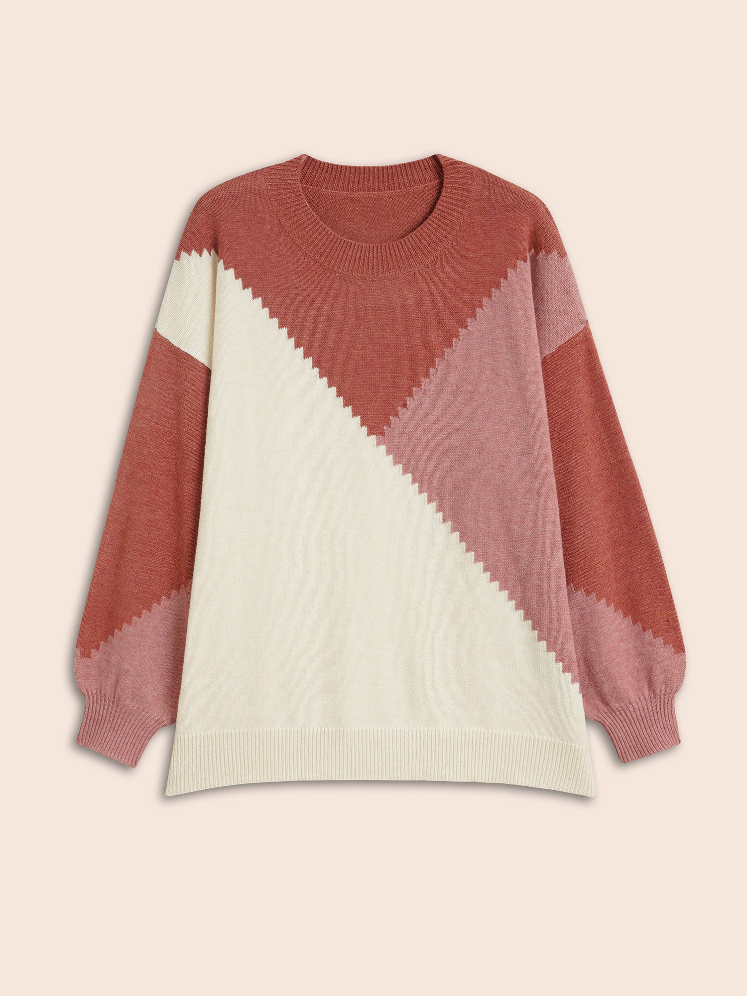 Colorblock Contrast Round Neck Pullover
