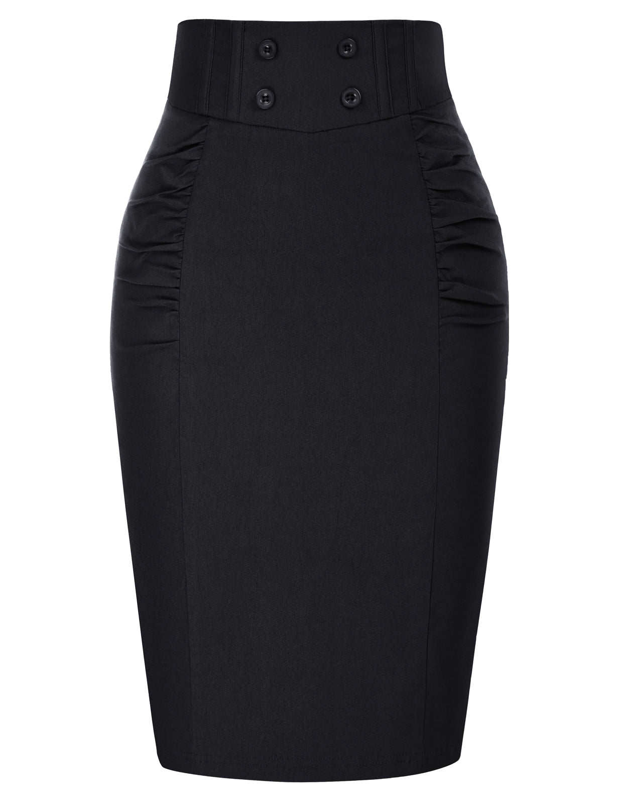 Shirred Bodycon Skirt High Waist Back Slit Hips-Wrapped Skirt