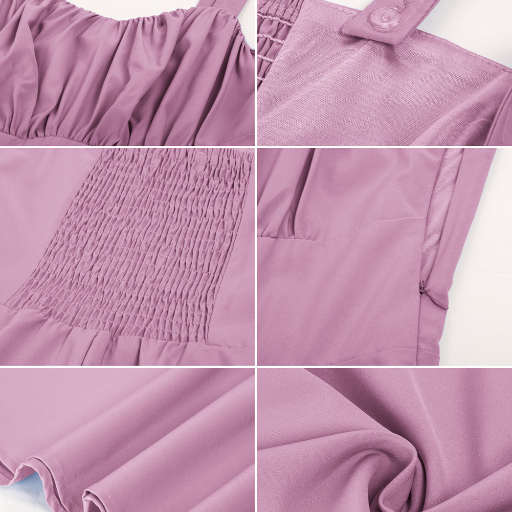 Vintage Solid Color Two-Way Defined Waist Dress Ruched Bodice Flared A-Line Dress