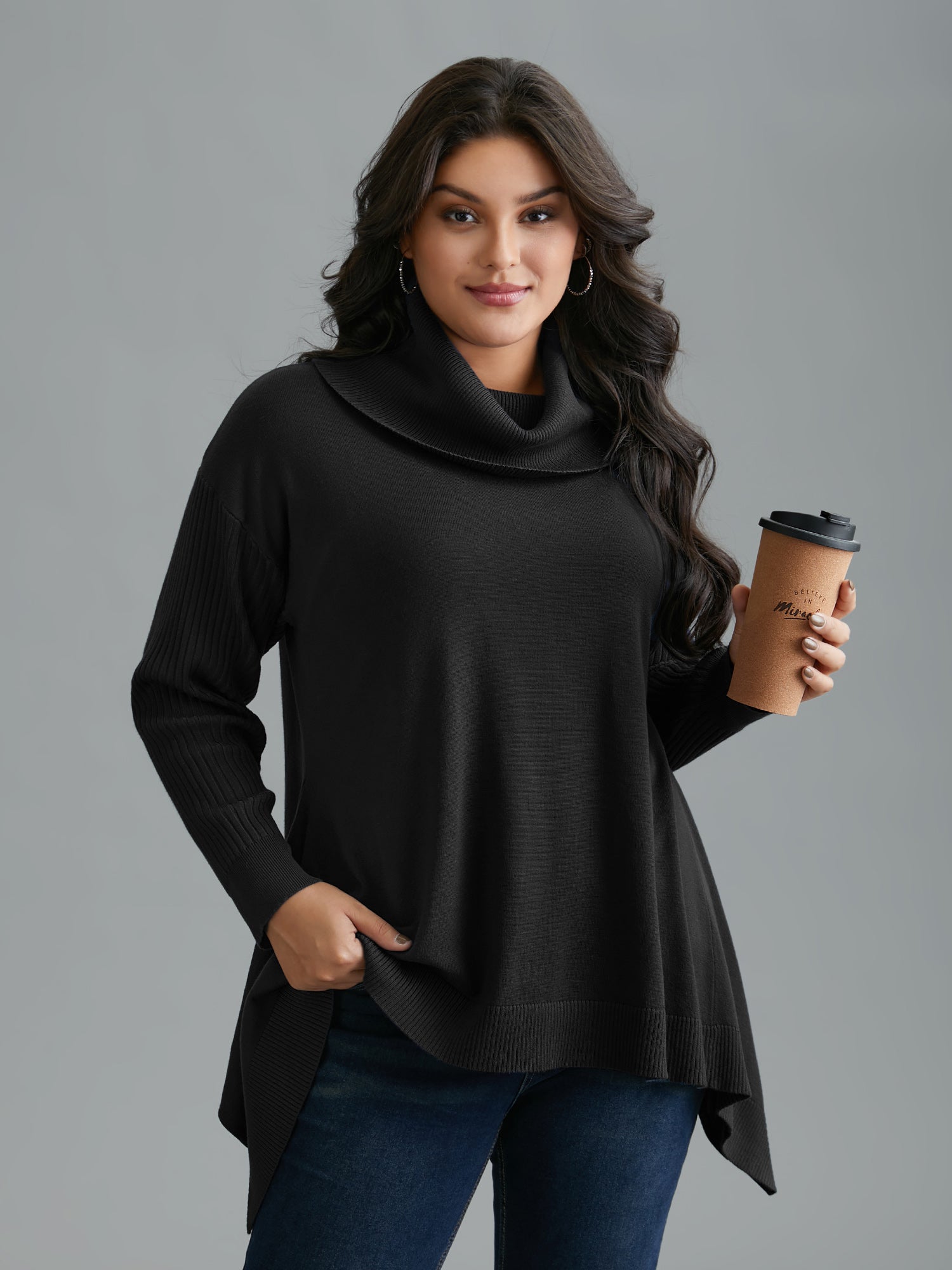 Supersoft Essentials Textured Drop Shoulder Turtleneck Pullover