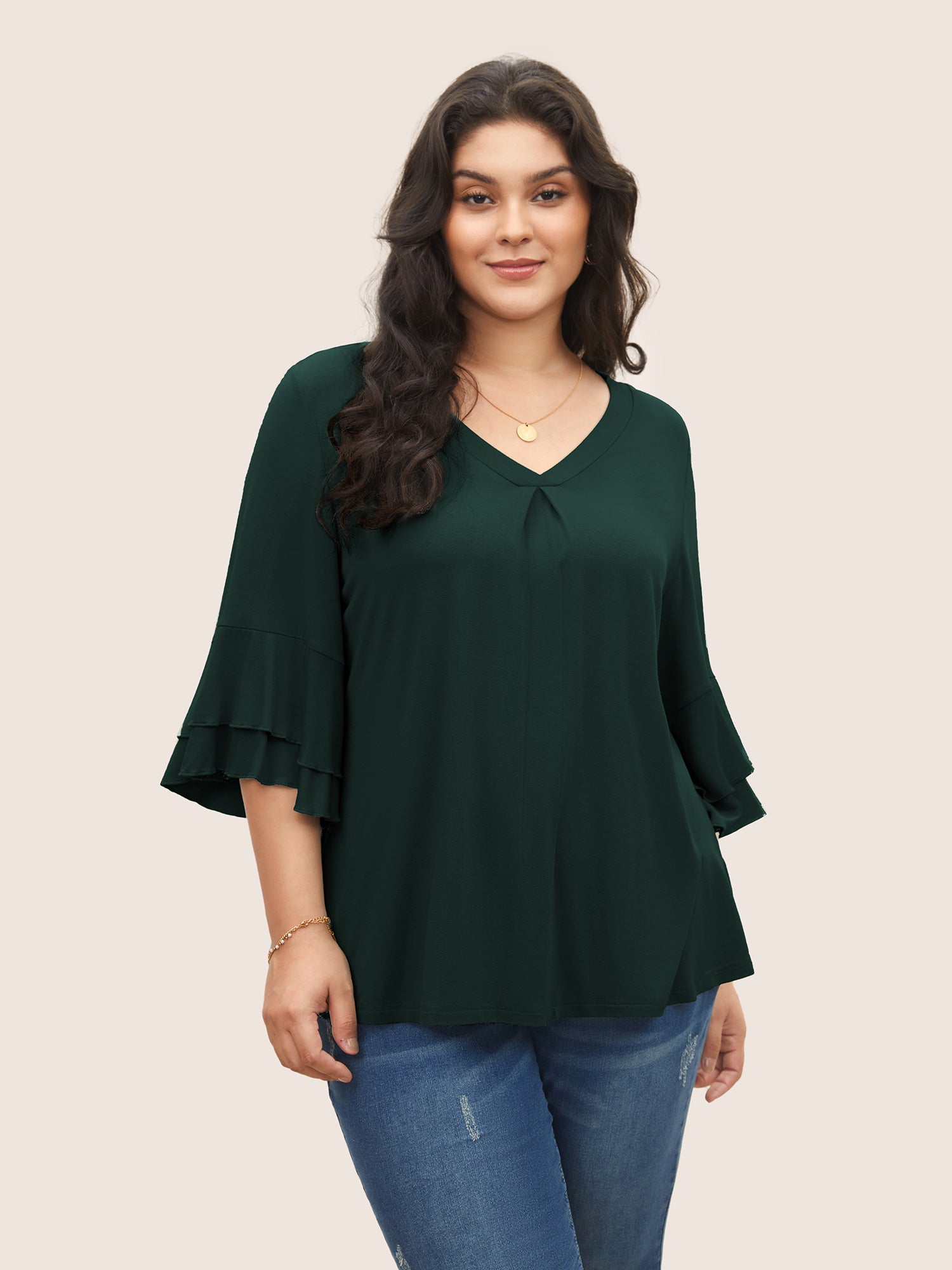 Supersoft Essentials Ruffle Layered Sleeve Pleated T-shirt
