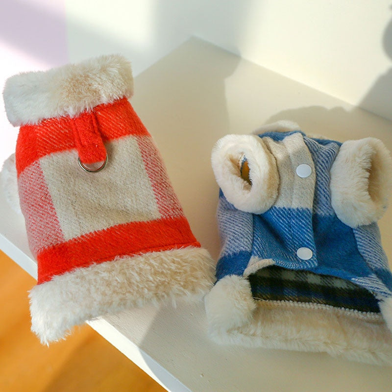 Plaid Warm Dog Cat Harness Coat