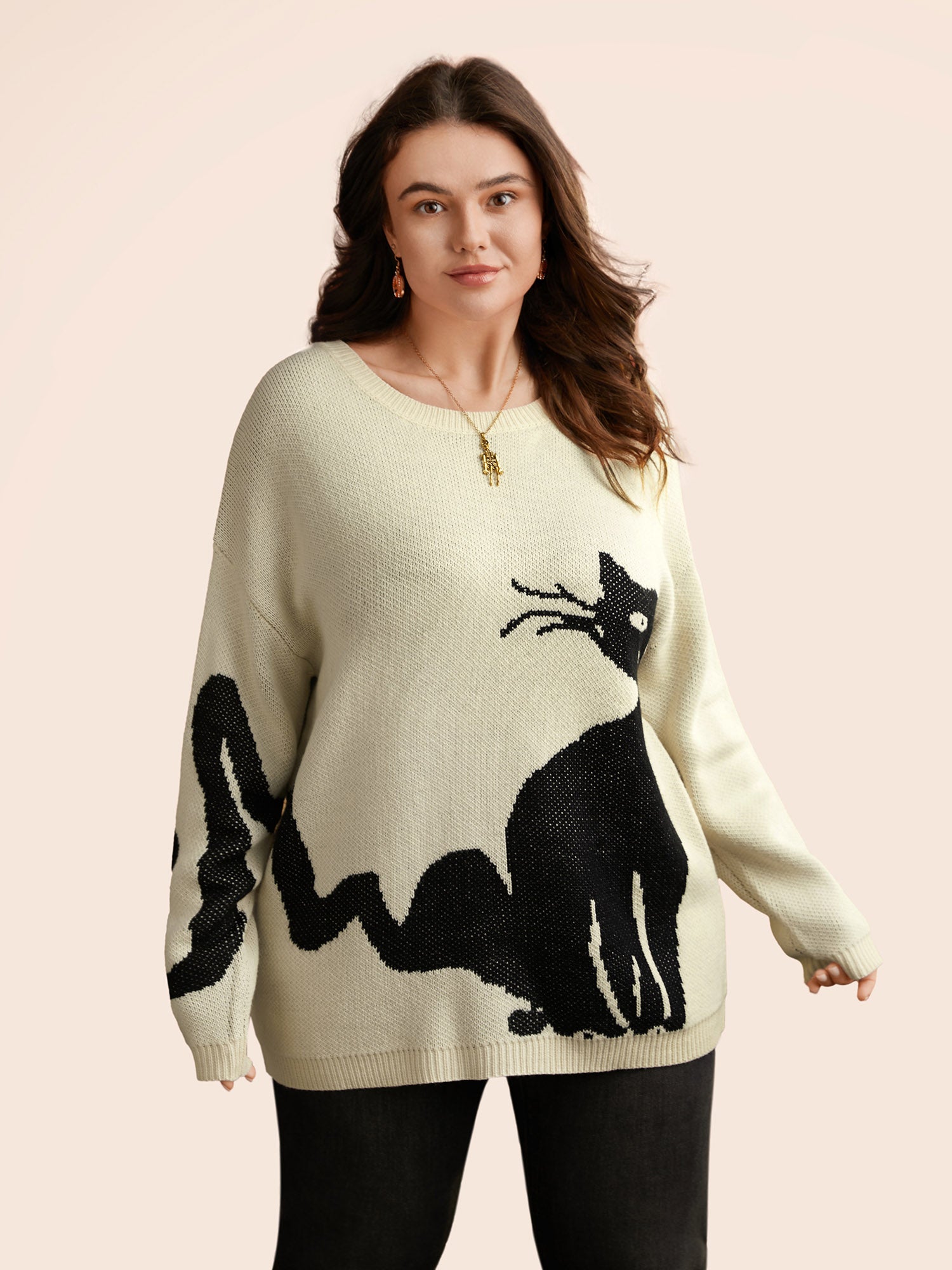 Mystic Cat Knit Crew Neck Pullover