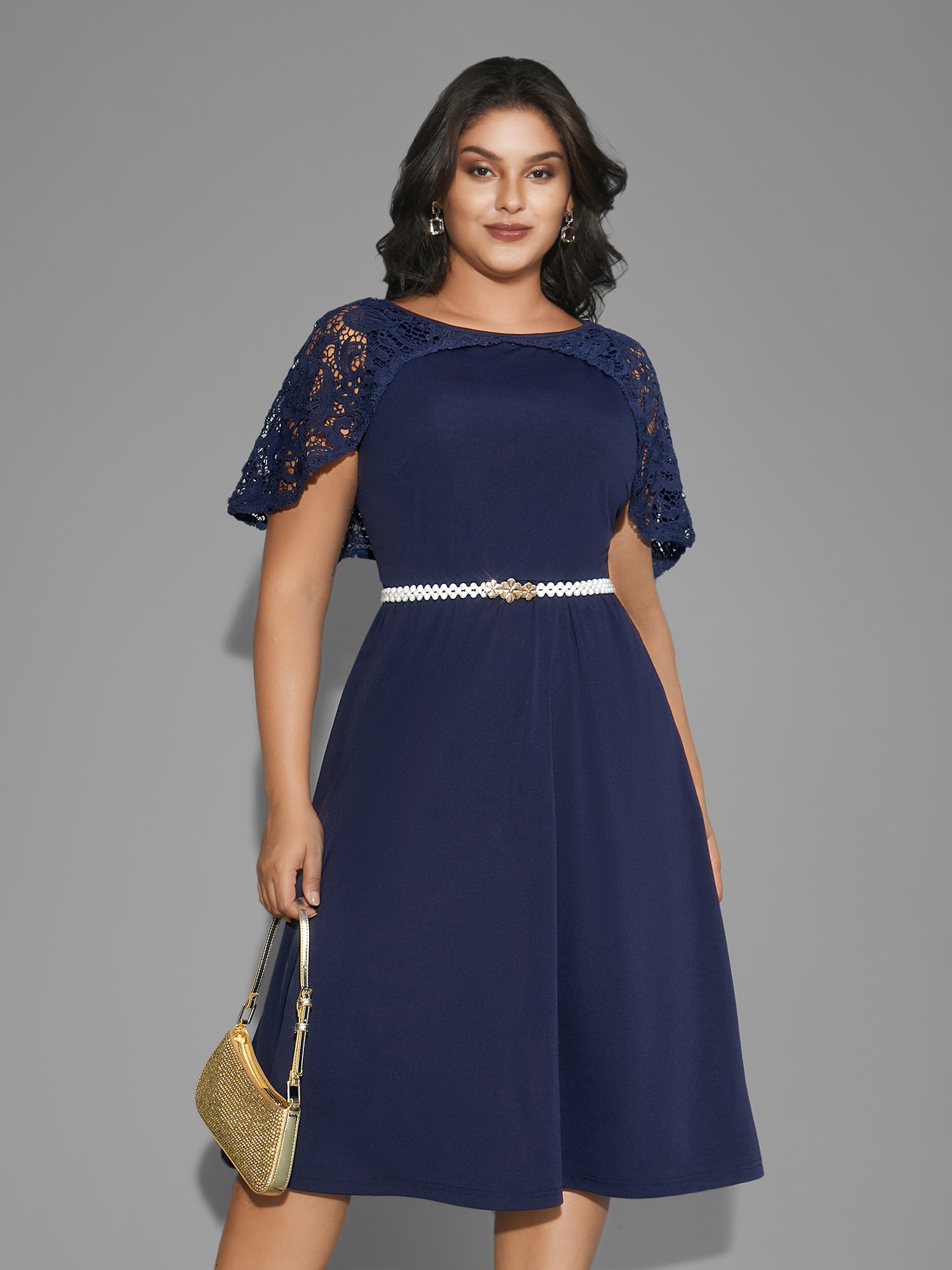 Tiered Lace Panel Elastic Waist Dress