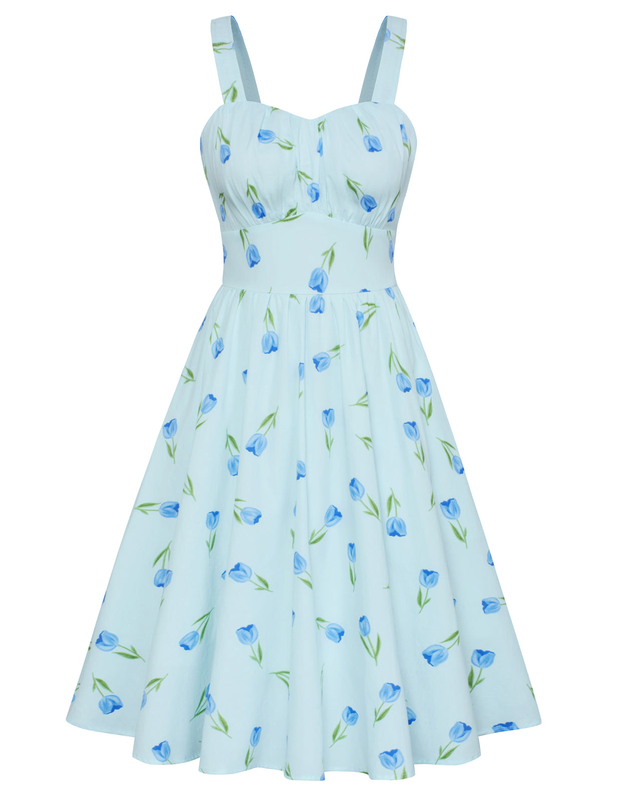 Vintage Leaf Patterns Two-Way Defined Waist Dress Ruched Bodice Flared A-Line Dress