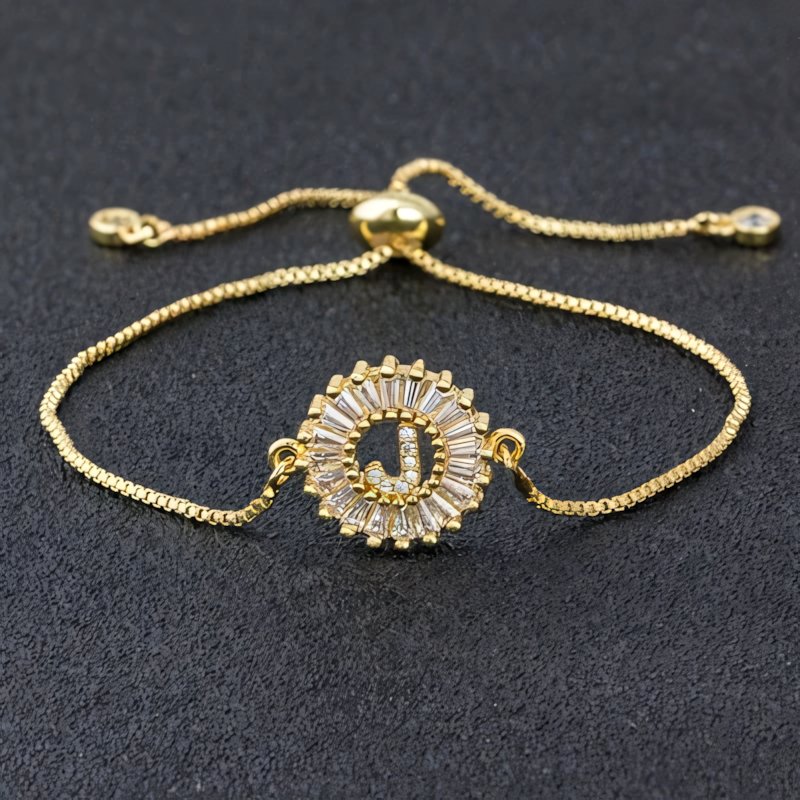 Adjustable Baguette Diamond Letter Initial Bracelets