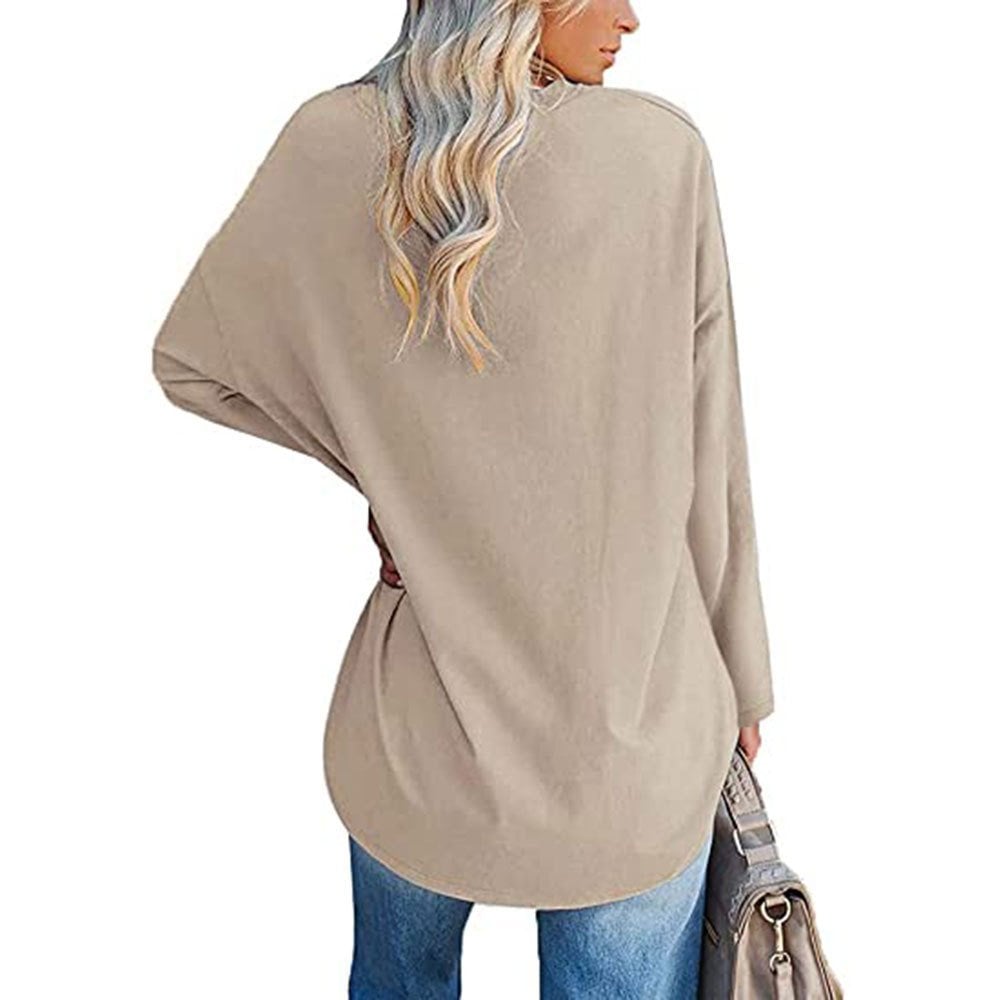 Multicolor - Women's Loose Long Sleeve Fashion V-neck Top