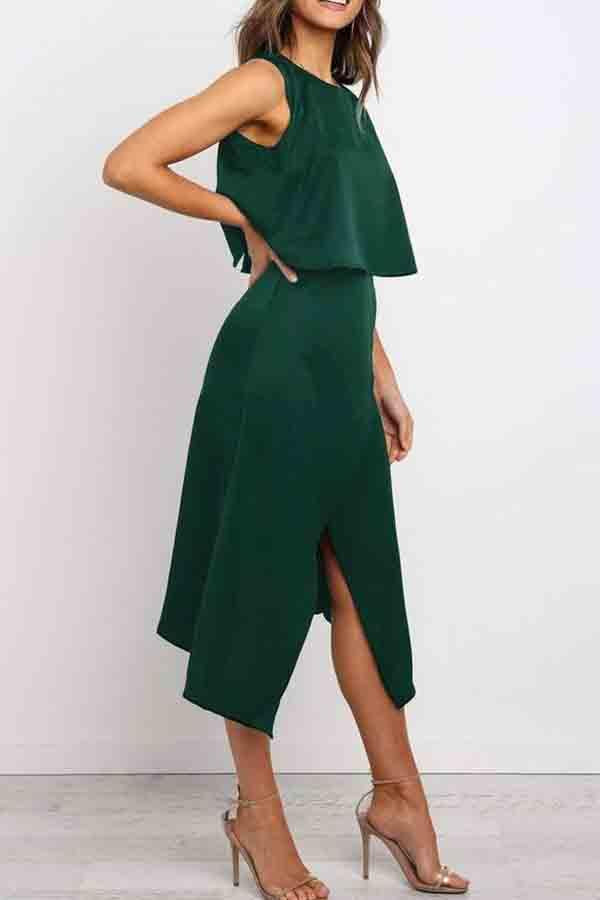 Fashion O-Neck Open Two-Piece Dress