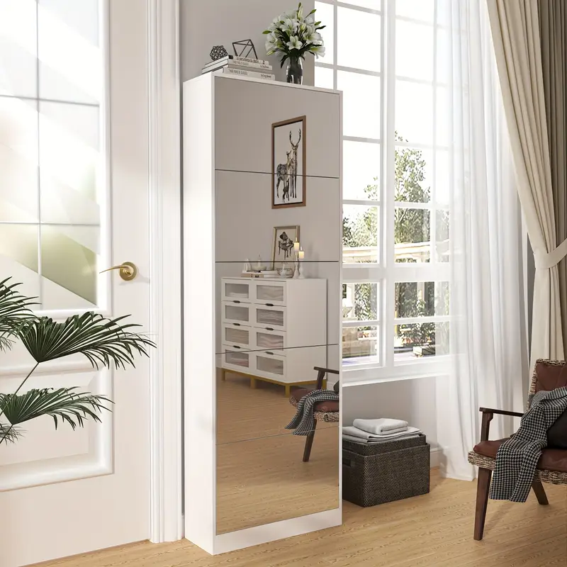 Tipping Bucket With Mirror Shoe Cabinet 17cm