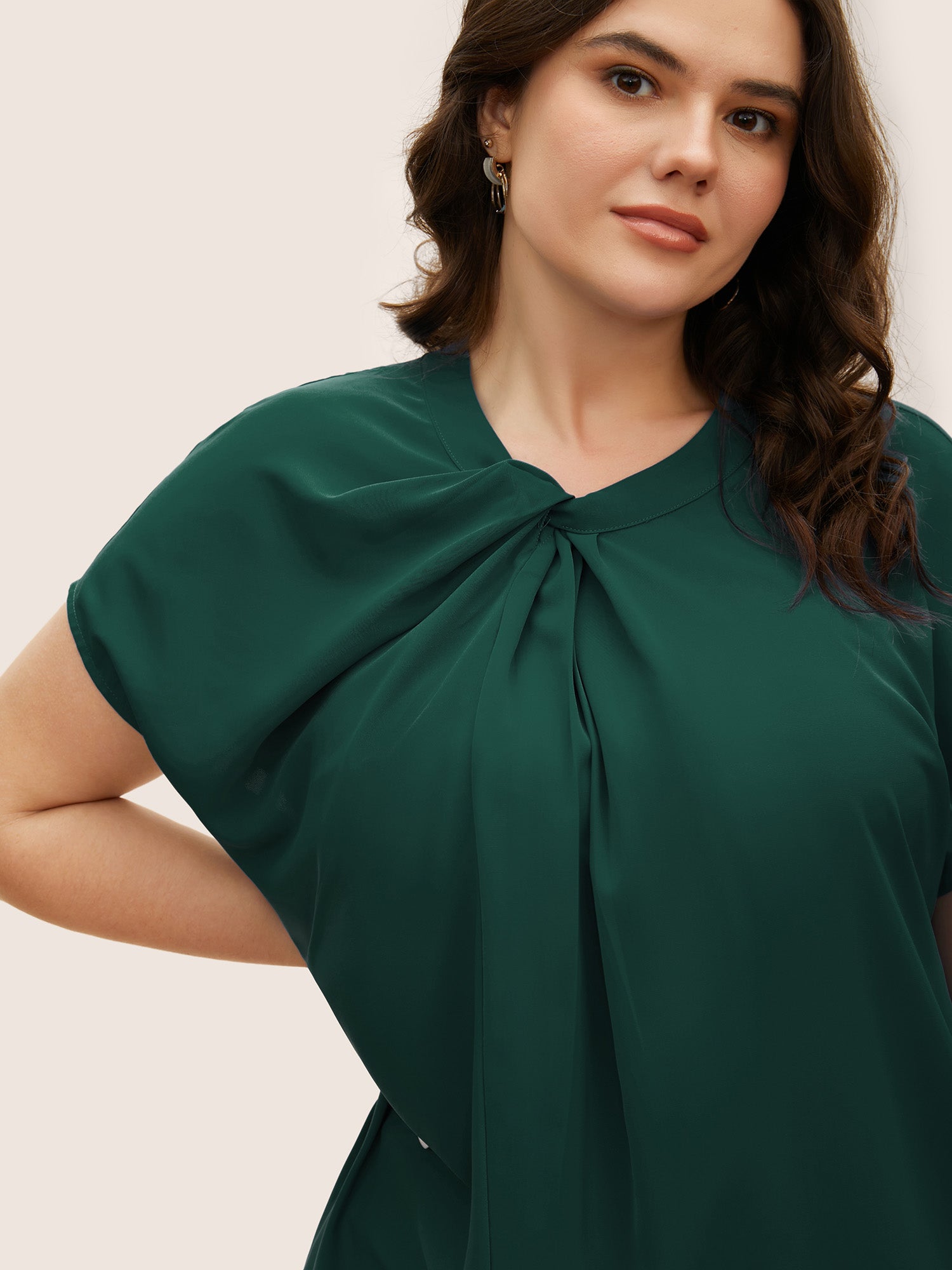 Twist Front Pleated Dolman Sleeve Blouse